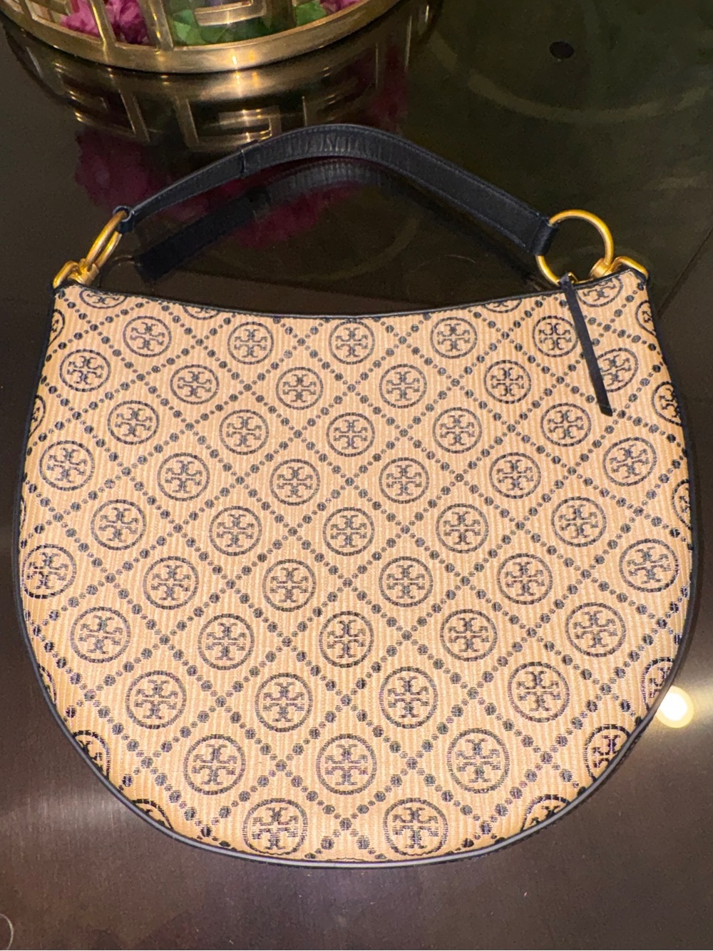 Tory Burch Raffia Woven Logo Half Moon Purse Shoulder Bag - Picture 7 of 13